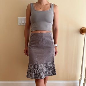 Corduroy gray/beige A-line midi skirt, like new, no stains, rips, or holes